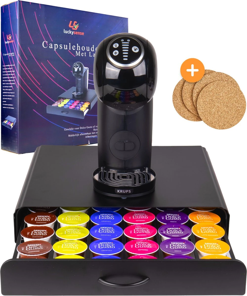 Capsulehouder Met Lade Dolce Gusto - Cups Houder Voor 36 Koffie Capsules - Capsulehouders - Incl. 4 Onderzetters - RVS - Zwart 3 Capsulehouder Met Lade Dolce Gusto - Cups Houder Voor 36 Koffie Capsules - Capsulehouders - Incl. 4 Onderzetters - RVS - Zwart