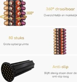 Capsulehouder Voor 80 Nespresso Koffiecups - Nespresso Cups - Koffiecups Houder - 360º Draaibaar Zwart -Café 1137x1200