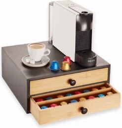 Navaris Bamboe Capsulehouder Met Lades - 33 X 35 X 14 Cm - Koffiecups Houder Voor Max. 72 Cups - Zwart -Café 1138x1200