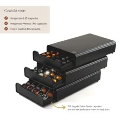 Kitchen Lab Co.® Capsule Houder Dolce Gusto, Nespresso En Nespresso Vertuo - Zwart - Max. 55 Capsules - Met Lade - Incl. Koffie Recepten E-boek -Café 1198x1200 12