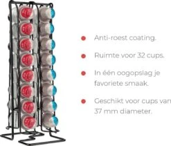 Capsulehouder Voor Nespresso - 32 Koffie Cups – Cup Dispenser – Koffiecups Houder - Metaal – Zwart -Café 1200x1023
