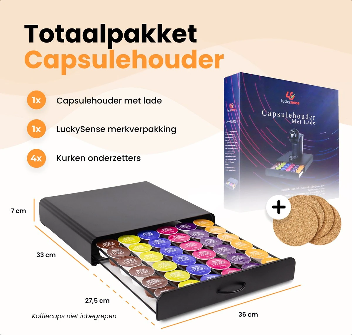 Capsulehouder Met Lade Dolce Gusto - Cups Houder Voor 36 Koffie Capsules - Capsulehouders - Incl. 4 Onderzetters - RVS - Zwart 9 Capsulehouder Met Lade Dolce Gusto - Cups Houder Voor 36 Koffie Capsules - Capsulehouders - Incl. 4 Onderzetters - RVS - Zwart - Afbeelding 7