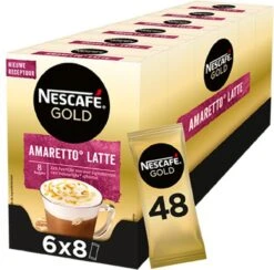 Nescafé Gold Amaretto Latte Oploskoffie - 6 Doosjes à 8 Zakjes