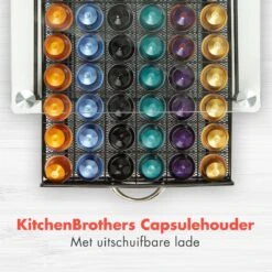 KitchenBrothers Capsulehouder - Met Lade - Nespresso - 60 Cups - Glas - RVS/Zwart -Café 1200x1200 386