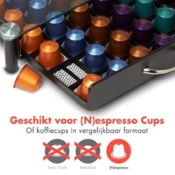 KitchenBrothers Capsulehouder - Met Lade - Nespresso - 60 Cups - Glas - RVS/Zwart -Café 1200x1200 387