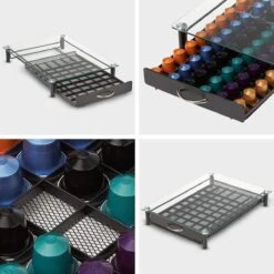 KitchenBrothers Capsulehouder - Met Lade - Nespresso - 60 Cups - Glas - RVS/Zwart -Café 1200x1200 389