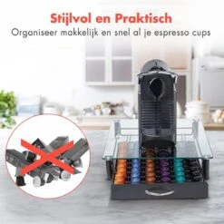KitchenBrothers Capsulehouder - Met Lade - Nespresso - 60 Cups - Glas - RVS/Zwart -Café 1200x1200 391