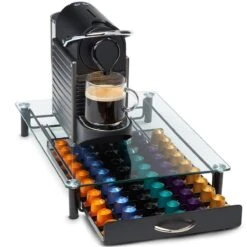 KitchenBrothers Capsulehouder - Met Lade - Nespresso - 60 Cups - Glas - RVS/Zwart -Café 1200x1200 392