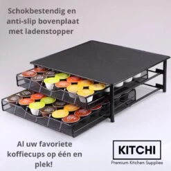 Kitchi - Capsulehouder Voor Dolce Gusto Cups Met 2 Lades - Koffiecup Houder Voor 72 Cups - Trilling Dempend En Antislip - Zwart Metaal -Café 1200x1200 550