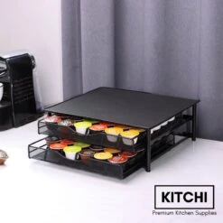 Kitchi - Capsulehouder Voor Dolce Gusto Cups Met 2 Lades - Koffiecup Houder Voor 72 Cups - Trilling Dempend En Antislip - Zwart Metaal -Café 1200x1200 551
