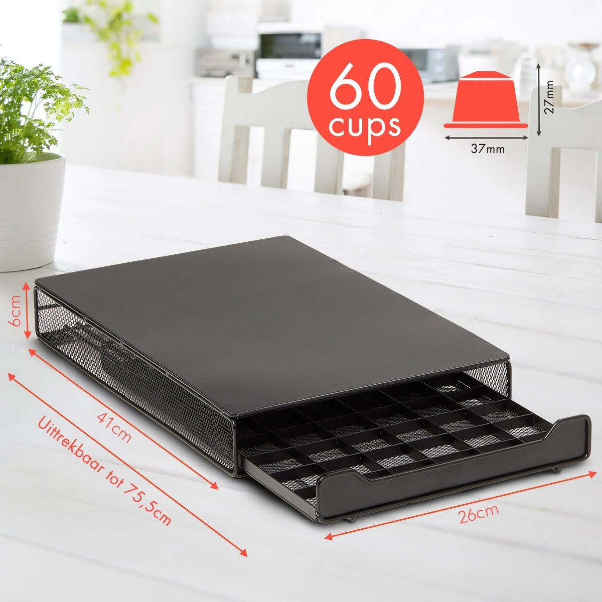 KitchenBrothers Capsulehouder - Met Lade - Nespresso - 60 Cups - Zwart 5 KitchenBrothers Capsulehouder - Met Lade - Nespresso - 60 Cups - Zwart - Afbeelding 3