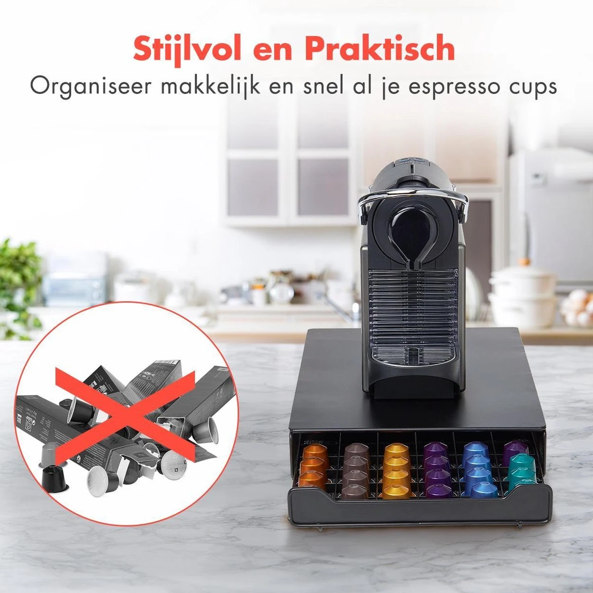 KitchenBrothers Capsulehouder - Met Lade - Nespresso - 60 Cups - Zwart 12 KitchenBrothers Capsulehouder - Met Lade - Nespresso - 60 Cups - Zwart - Afbeelding 10