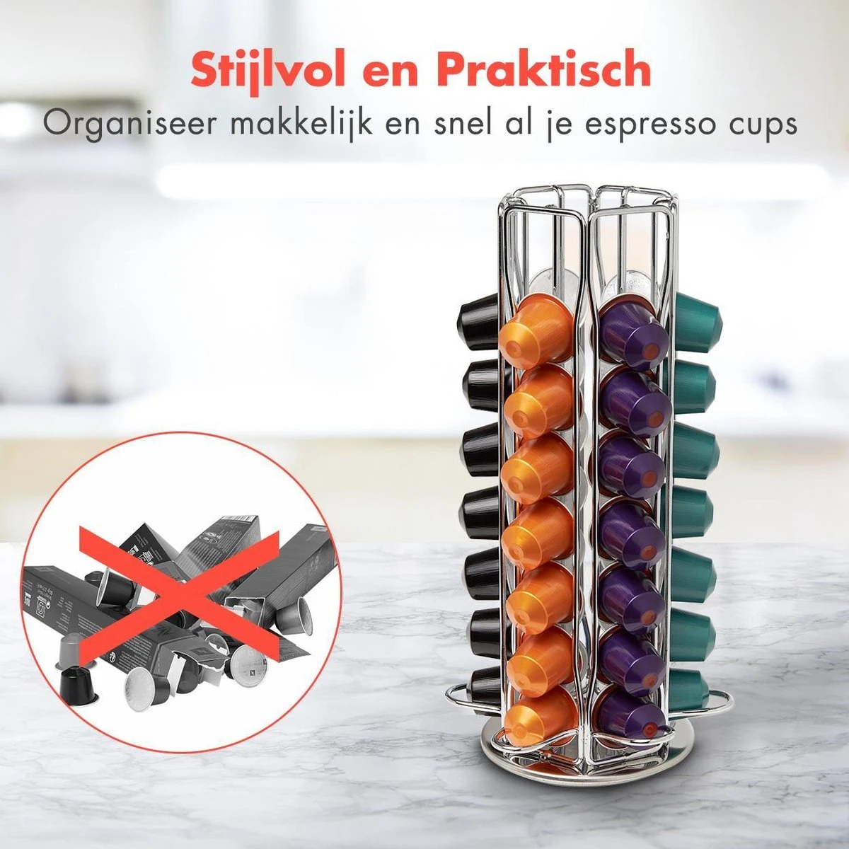 KitchenBrothers Capsulehouder - Nespresso - 42 Cups - Draaibaar - RVS 6 KitchenBrothers Capsulehouder - Nespresso - 42 Cups - Draaibaar - RVS - Afbeelding 4