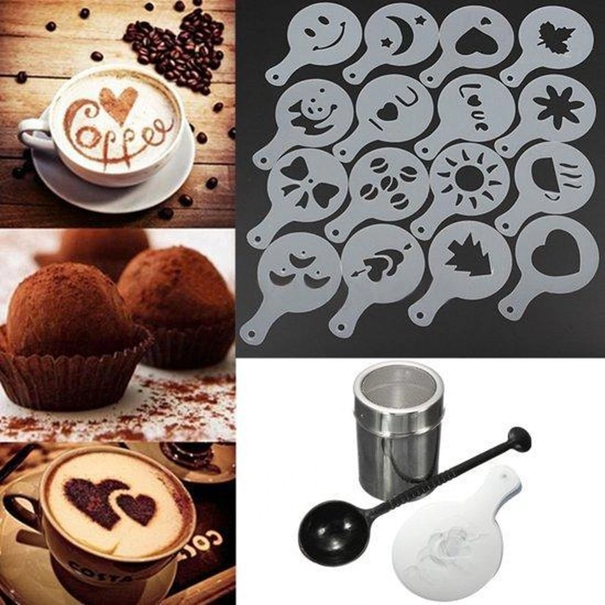 SVH Company RVS Cappuccino Set Cacao Strooier Koffie Sjablonen Barista Tools - 18 Delig 7 SVH Company RVS Cappuccino Set Cacao Strooier Koffie Sjablonen Barista Tools - 18 Delig - Afbeelding 5