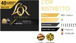 L'OR Espresso Ristretto Koffiecups - Intensiteit 11/12 - 4 X 40 Capsules -Café 1200x691 1