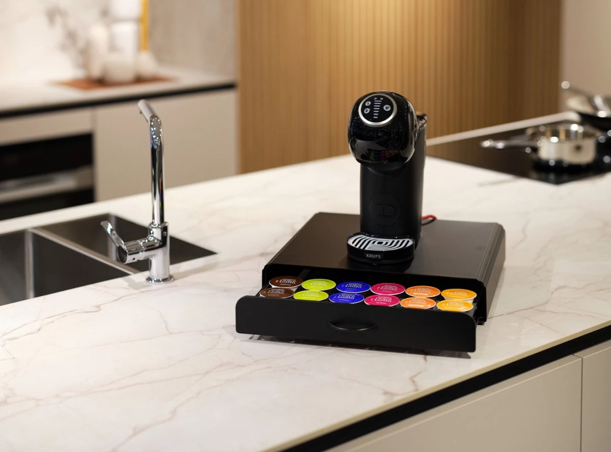 Capsulehouder Met Lade Dolce Gusto - Cups Houder Voor 36 Koffie Capsules - Capsulehouders - Incl. 4 Onderzetters - RVS - Zwart 4 Capsulehouder Met Lade Dolce Gusto - Cups Houder Voor 36 Koffie Capsules - Capsulehouders - Incl. 4 Onderzetters - RVS - Zwart - Afbeelding 2