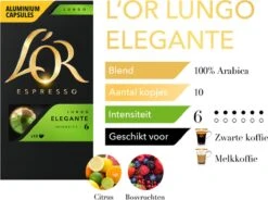L'OR Lungo Elegante Koffiecups - Intensiteit 6/12 - 10 X 10 Capsules -Café 1200x893