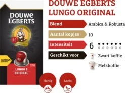 Douwe Egberts Lungo Original Koffiecups - Intensiteit 6/12 - 10 X 10 Capsules -Café 1200x895 1