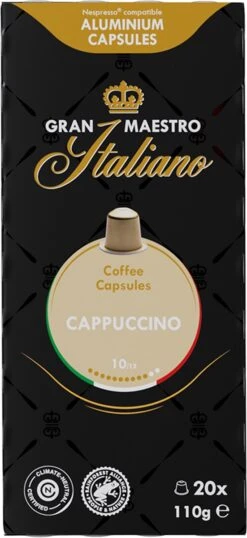 Gran Maestro Italiano - Cappuccino - Koffiecups - Nespresso Compatibel Capsules - Intense Smaak - 6 X 20 Cups -Café 551x1200