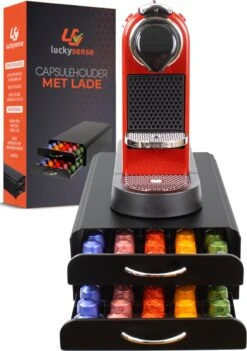 Capsulehouder Met Lade Nespresso - Cups Houder Voor 100 Koffie Capsules - Capsulehouders - RVS - Zwart