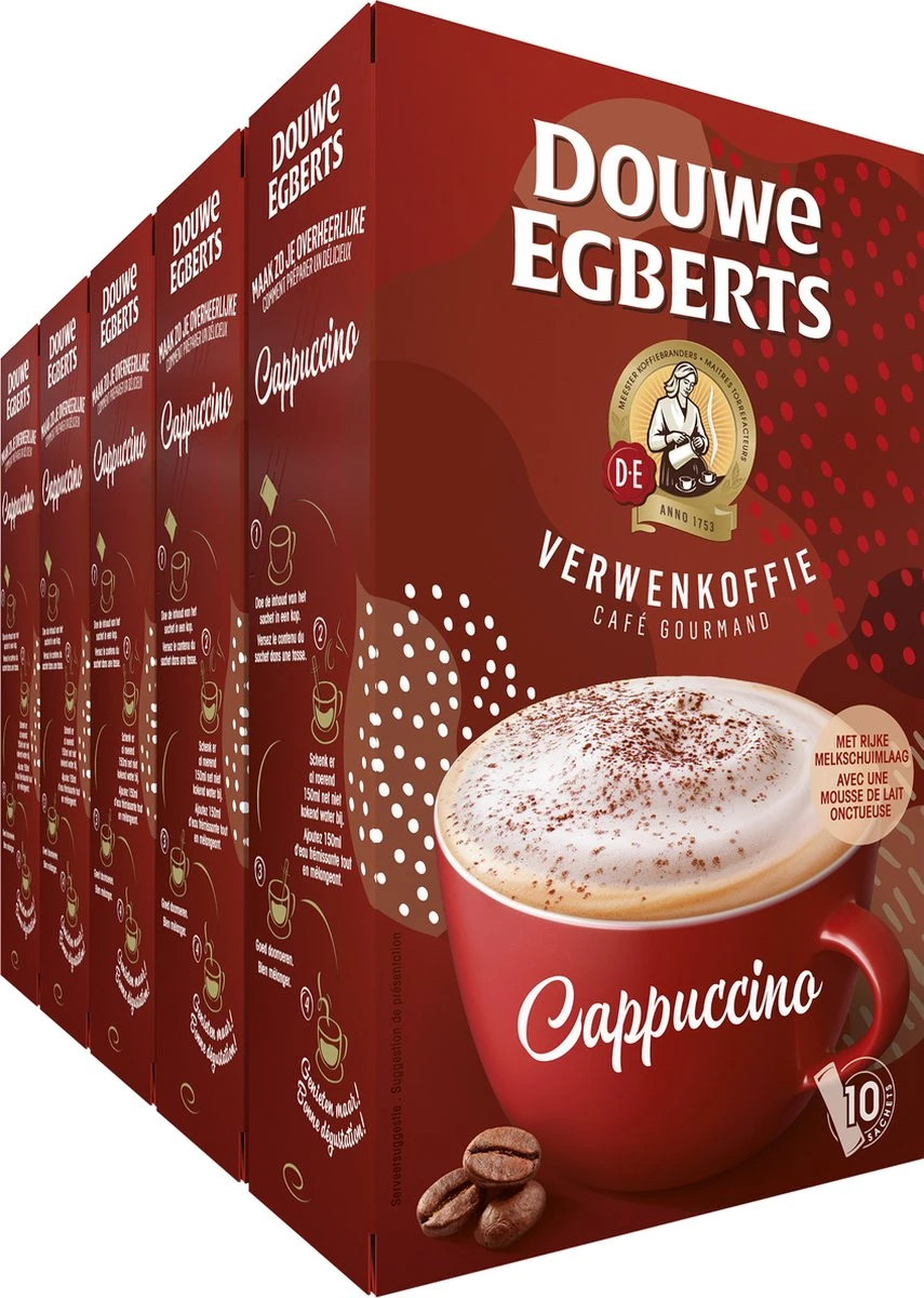 Douwe Egberts Verwenkoffie Cappuccino Oploskoffie - 5 X 10 Zakjes 3 Douwe Egberts Verwenkoffie Cappuccino Oploskoffie - 5 X 10 Zakjes