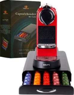 Capsulehouder Met Lade Nespresso - Cups Houder Voor 50 Koffie Capsules - Capsulehouders - RVS - Zwart