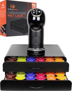 Capsulehouder Met Lade Dolce Gusto - Cups Houder Voor 72 Koffie Capsules - Capsulehouders - RVS - Zwart